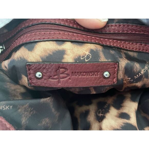 B Makowsky Red Leather Shoulder Bag Tote Hobo Purse Large Satchel Excellent - Picture 7 of 12